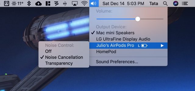 AirPods Pro UI op de Mac