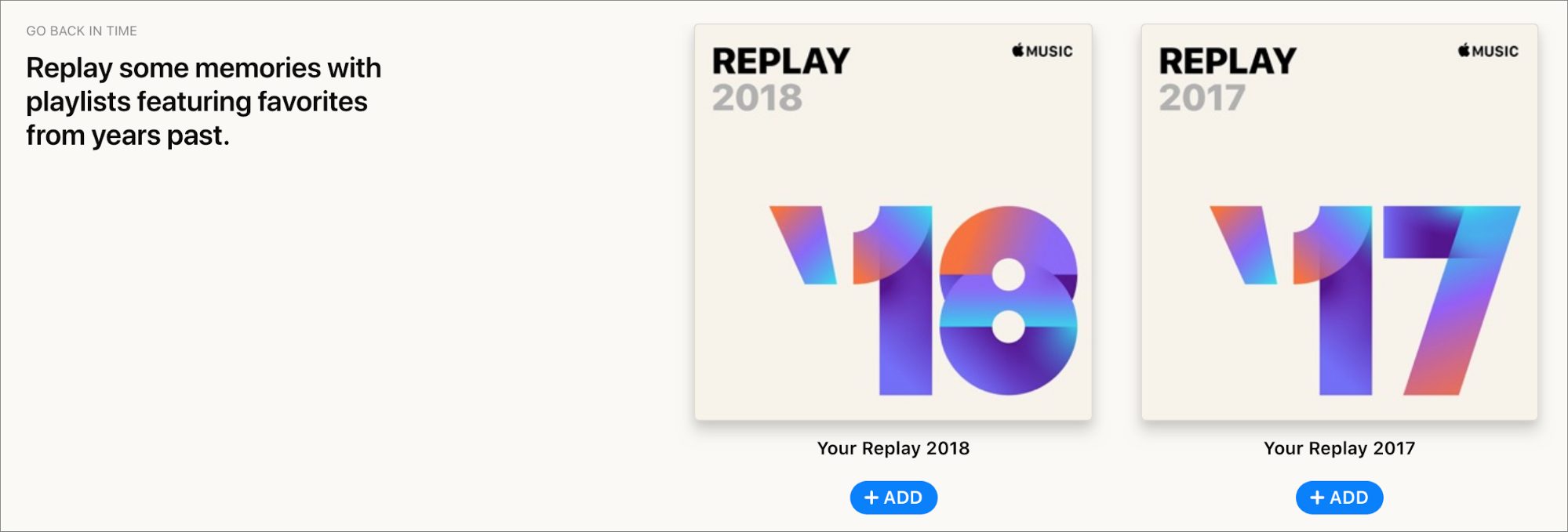 Replay playlists for 2017 and 2018
