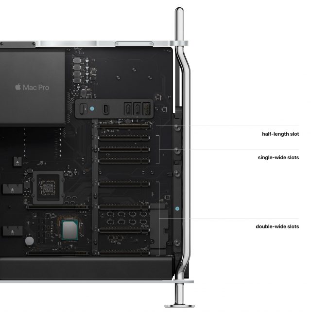 Mac Pro binnenkant tootn de PCI Express uitbreindings-slots