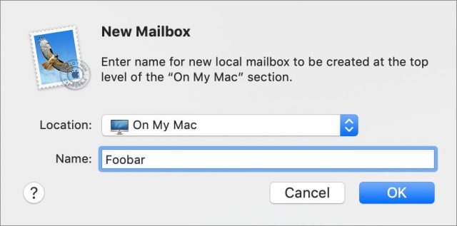 Creating a new On My Mac mailbox in Mail
