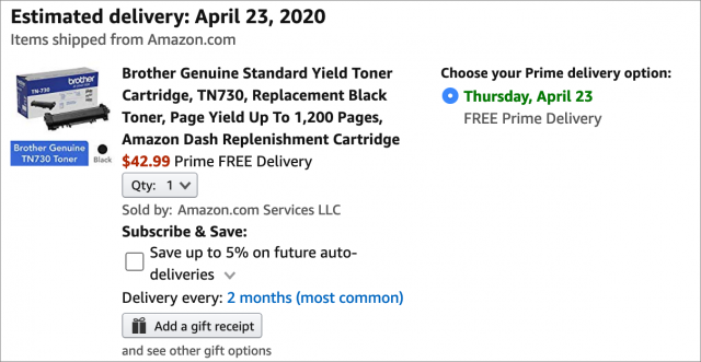 A nearly month-long Amazon shipping delay for printer toner