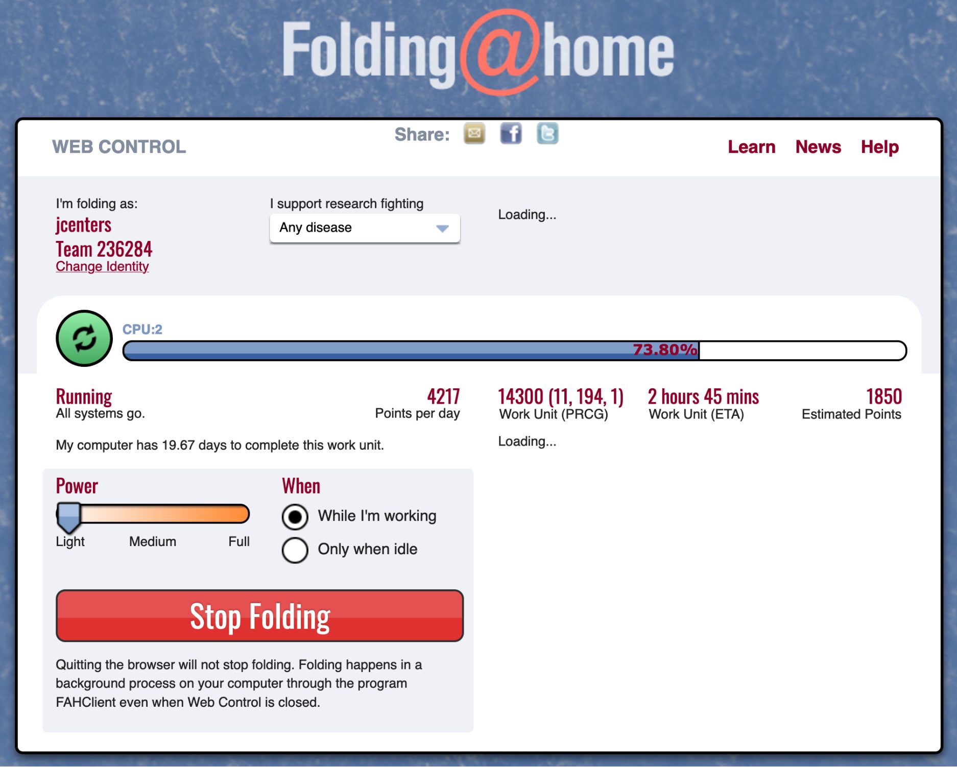 The Folding@home Web interface