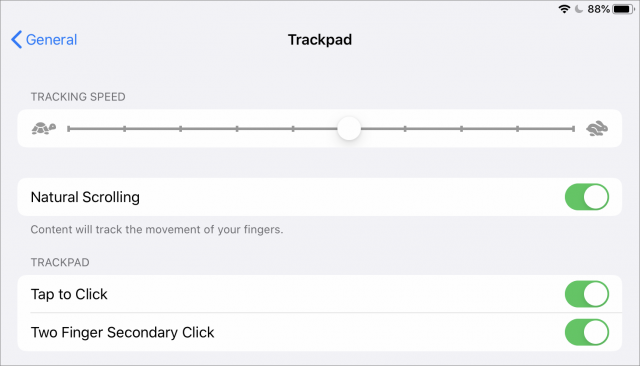 iPadOS trackpad settings