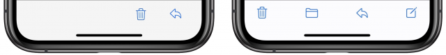 iOS 13 Mail-knoppenbalk voor en na iOS 13.4