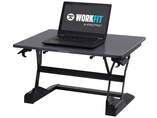 The WorkFit-TS with the device tray removed and a laptop sitting on top