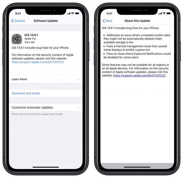 iOS 13.6.1 release notes