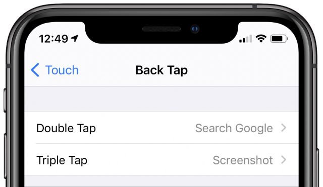 Back Tap settings on the iPhone