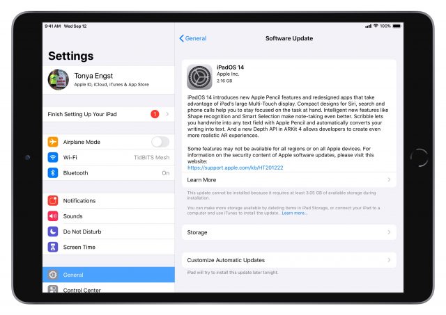 iPadOS 14 update screen