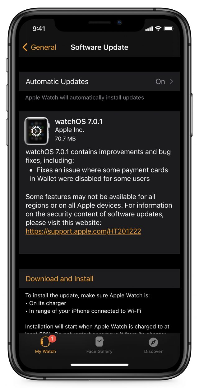 watchOS 7.0.1 release notes