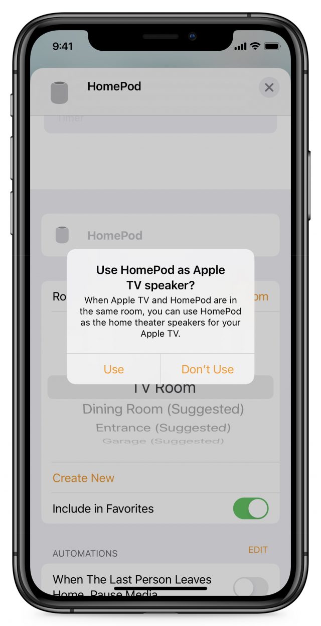 Prompt to set up the HomePod as the Apple TV default audio