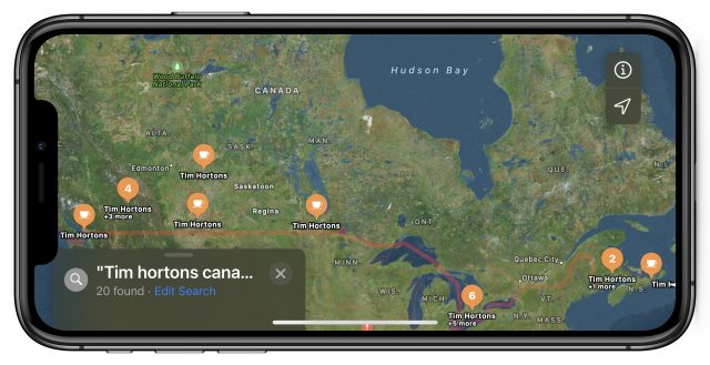 Apple Maps showing Canada on an iPhone