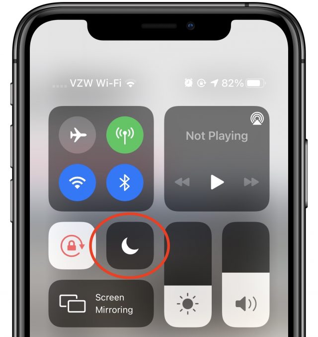 The Do Not Disturb button in Control Center