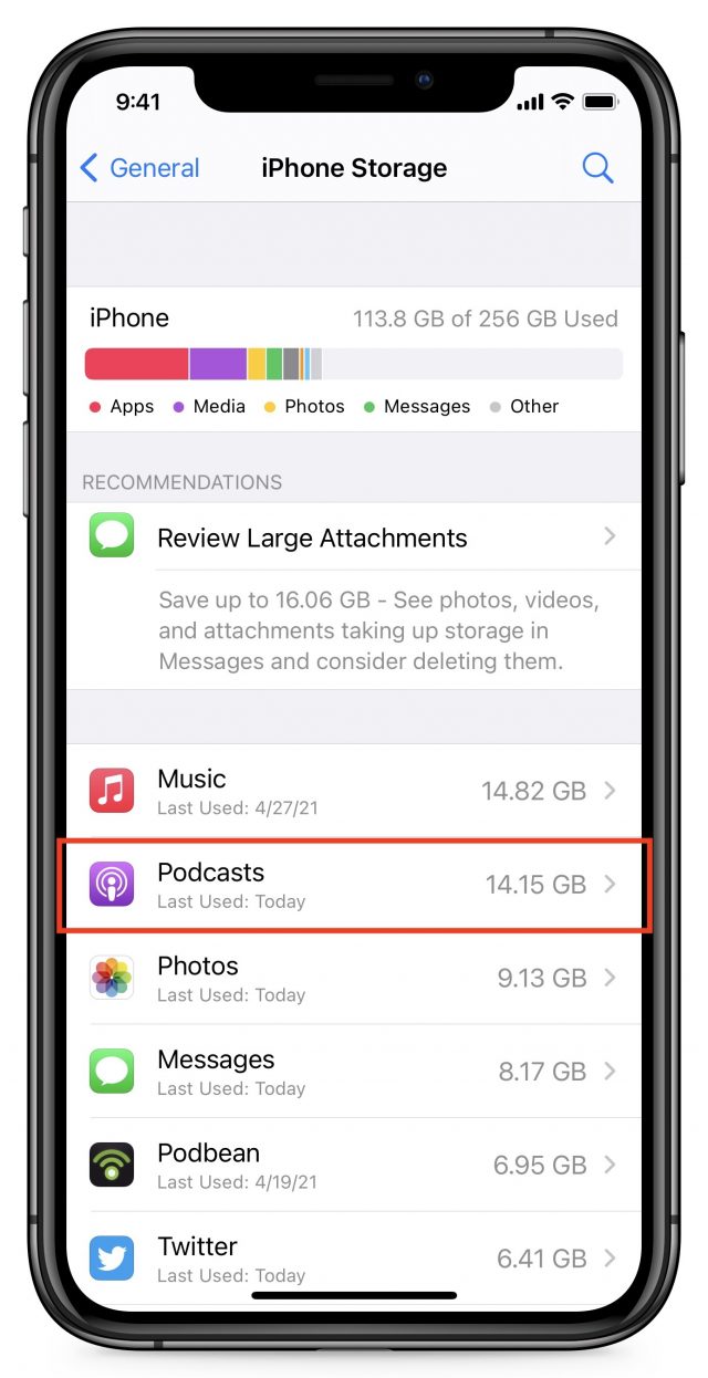 Podcasts taking up 14.15 GB of space
