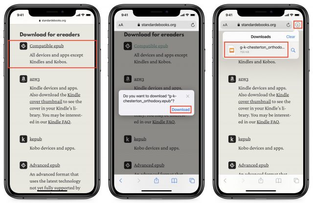 Het downloaden van de Standard Ebooks-site naar een iPhone