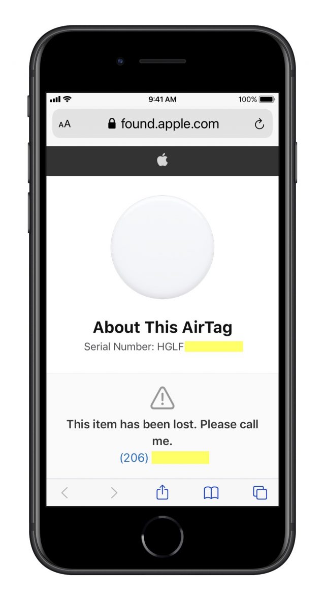 AirTag lost screen