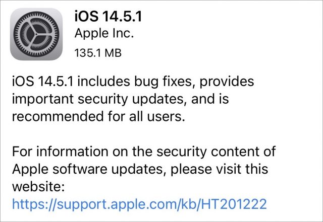 iOS 14.5.1 release notes