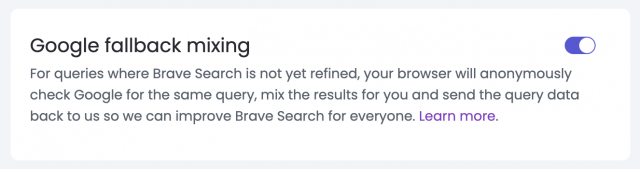 Verklaring van Google Fallback Mixing in Brave Search
