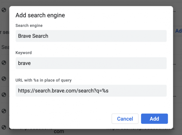 Adding Brave Search to a Chromium browser