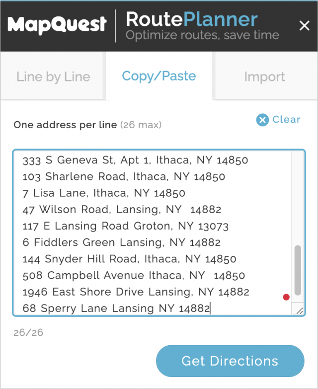Pasting addresses into MapQuest RoutePlanner