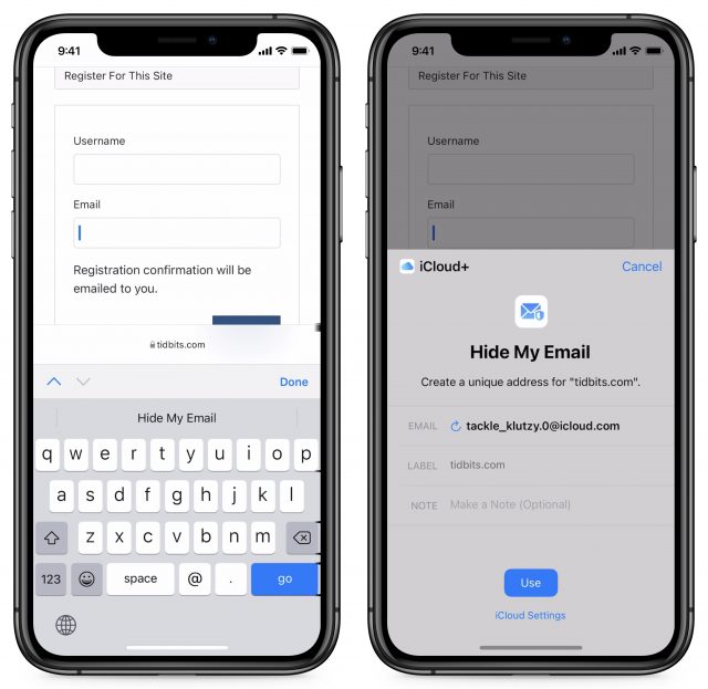 Creating a Hide My Email address in iOS Safari