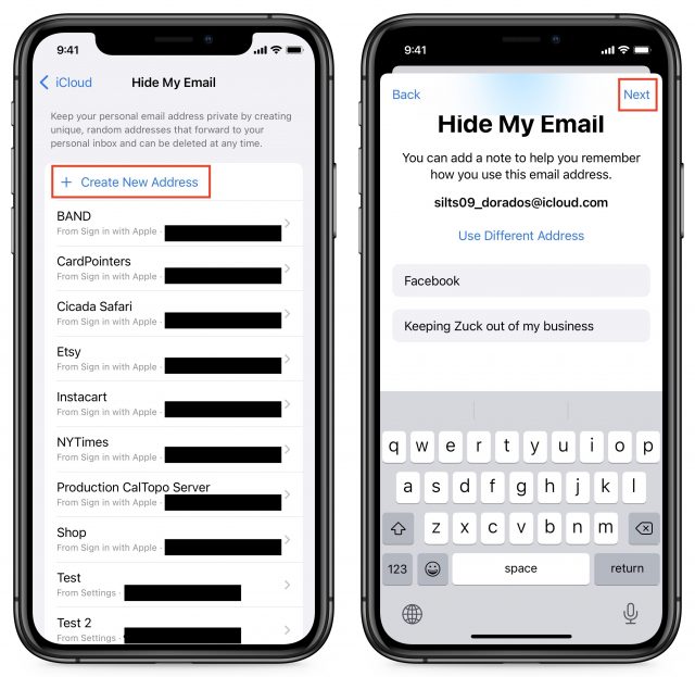 Create Hide My Email address in Settings
