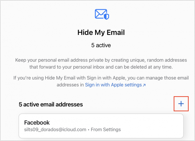 Creating a Hide My Email address on iCloud.com