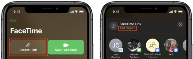 Creating a FaceTime link on iPhone