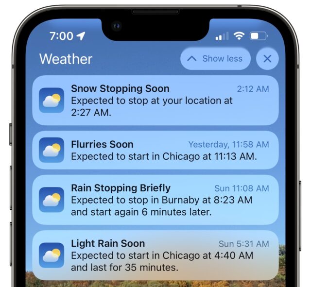 iOS 15 Weather notifications for Burnaby