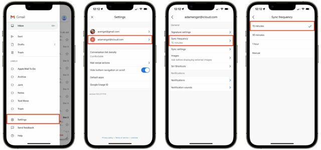 Switching between accounts in the Gmail app