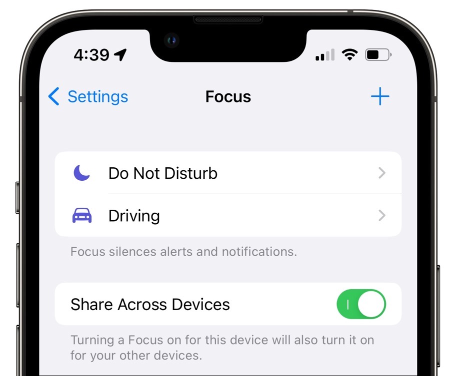 Share Across Devices setting in Focus
