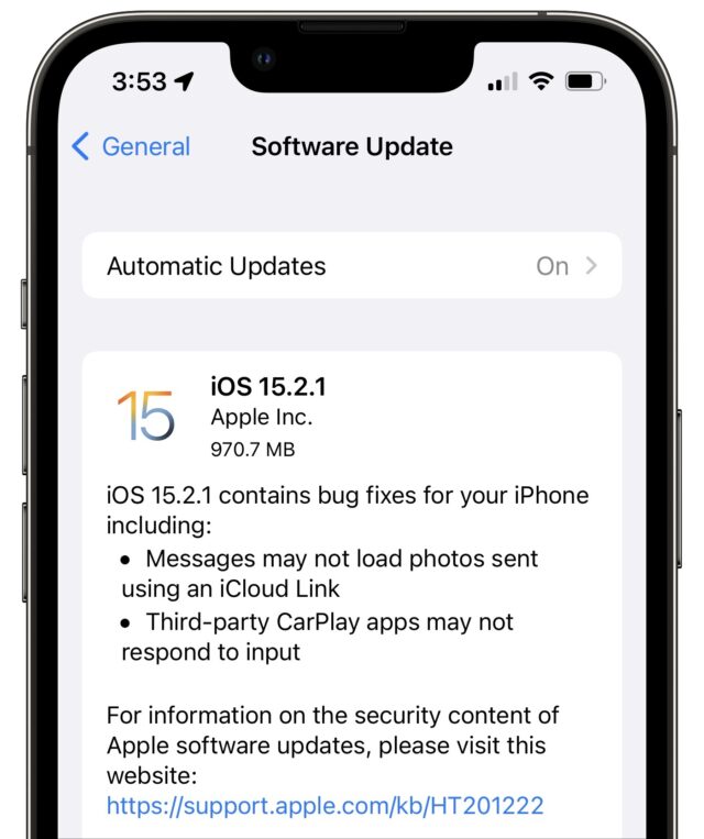 iOS 15.2.1 release notes