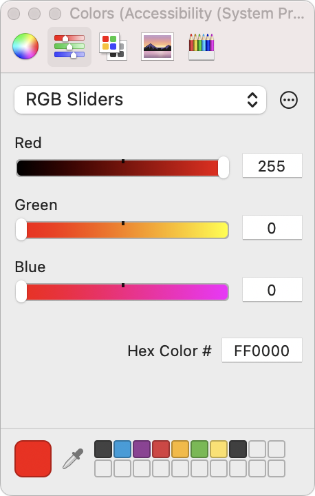 Color Picker settings for pure red