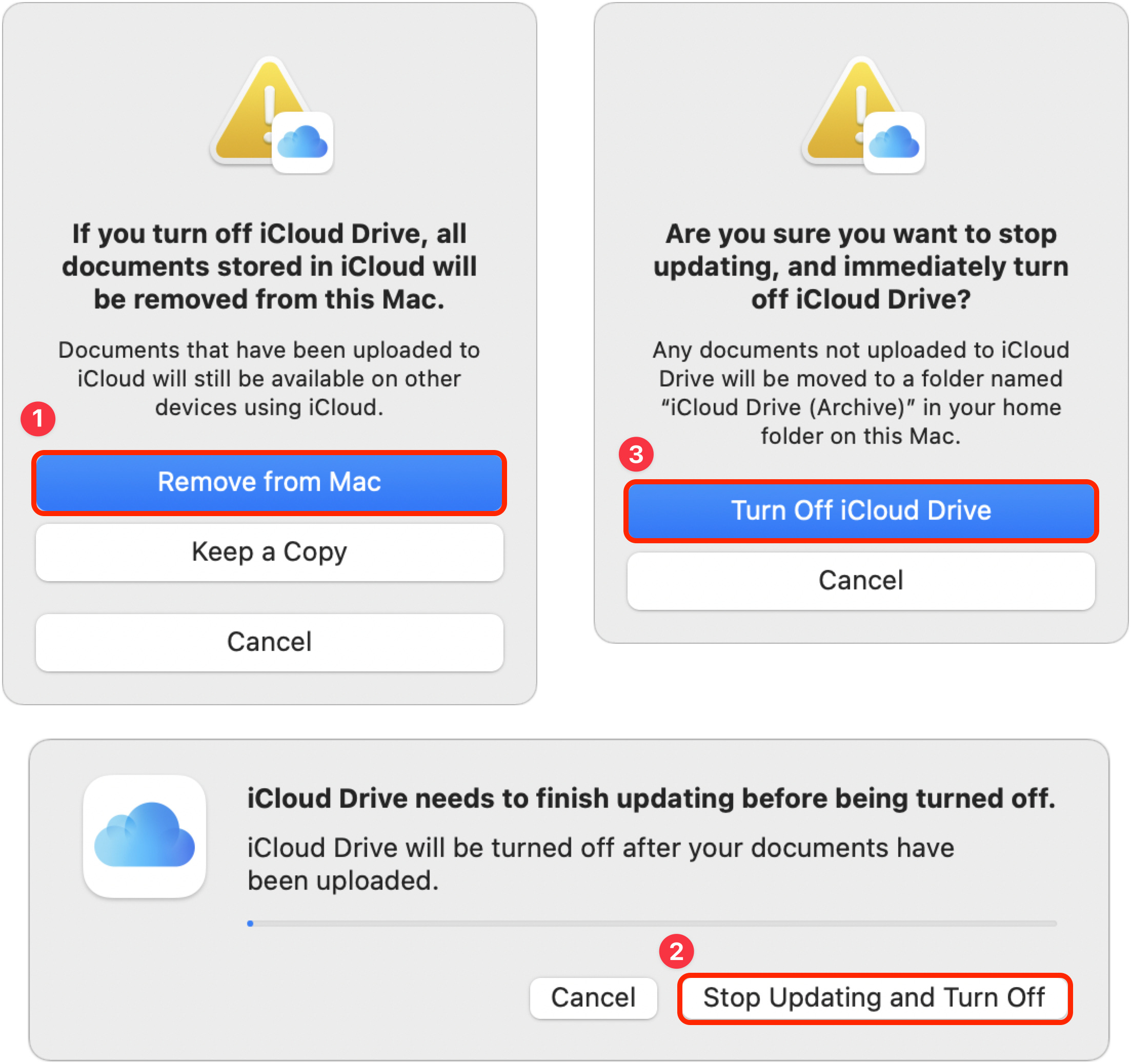 iCloud Drive dialogs when turning off the service