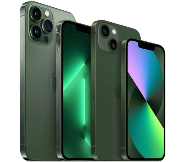 Verschillende groene iPhones 13