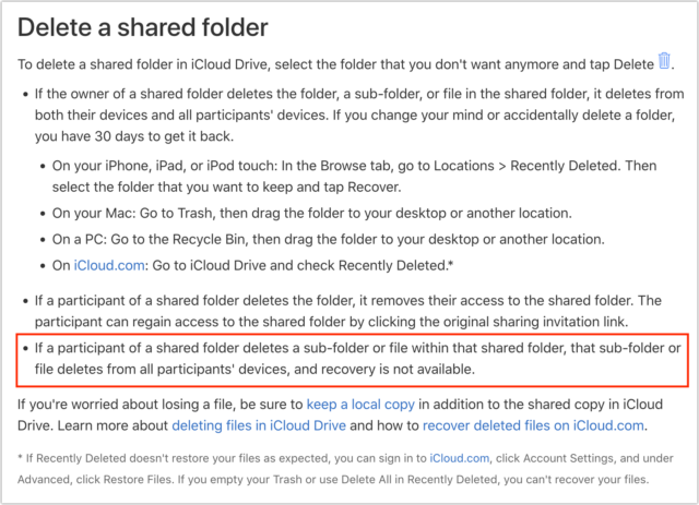 iCloud Drive original deletion statement