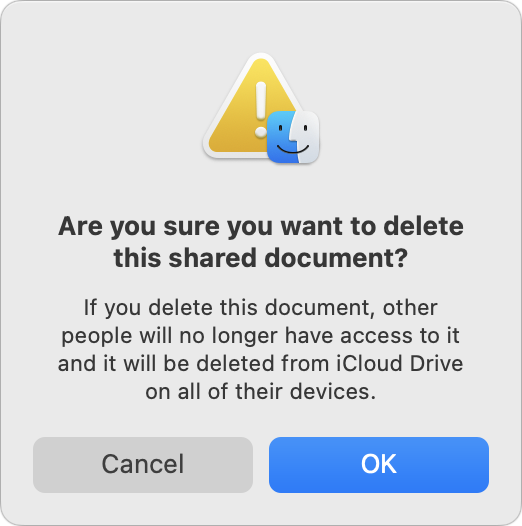 iCloud Drive deletion dialog