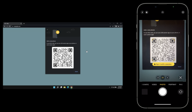 Scanning a QR code to use a passkey on a PC