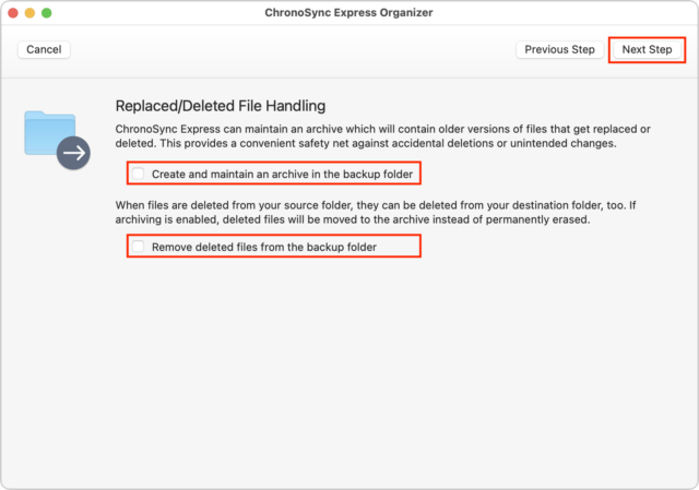 Replaced/Deleted File Handling dialog
