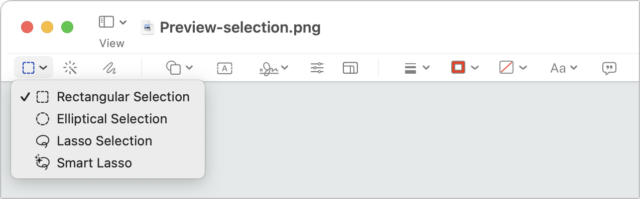 Preview toolbar selection menu