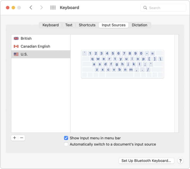 Keyboard preferences with flags