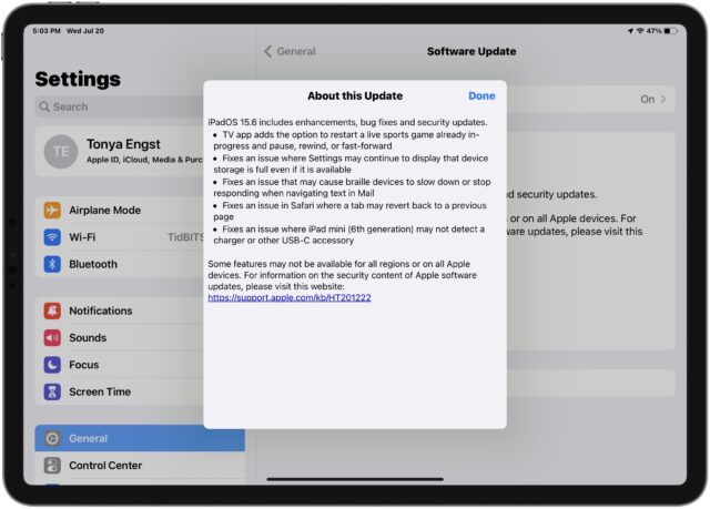 Toelichting bij iPadOS 15.6