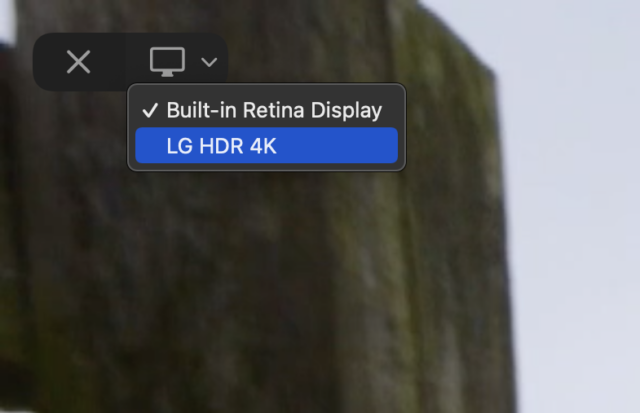 Selecting a display in AirPlay