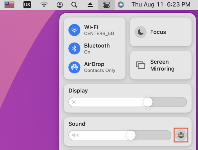 AirPlay in het bedieningspaneel van macOS