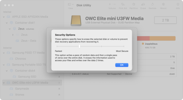 Disk Utility security options dialog