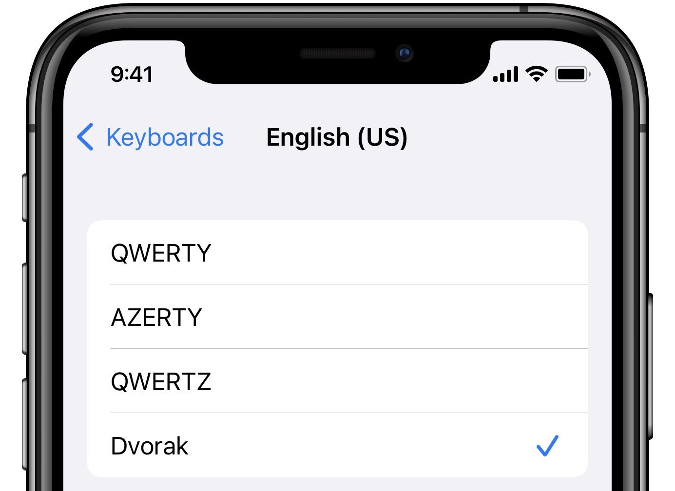 Selecting a layout for the English (US) keyboard