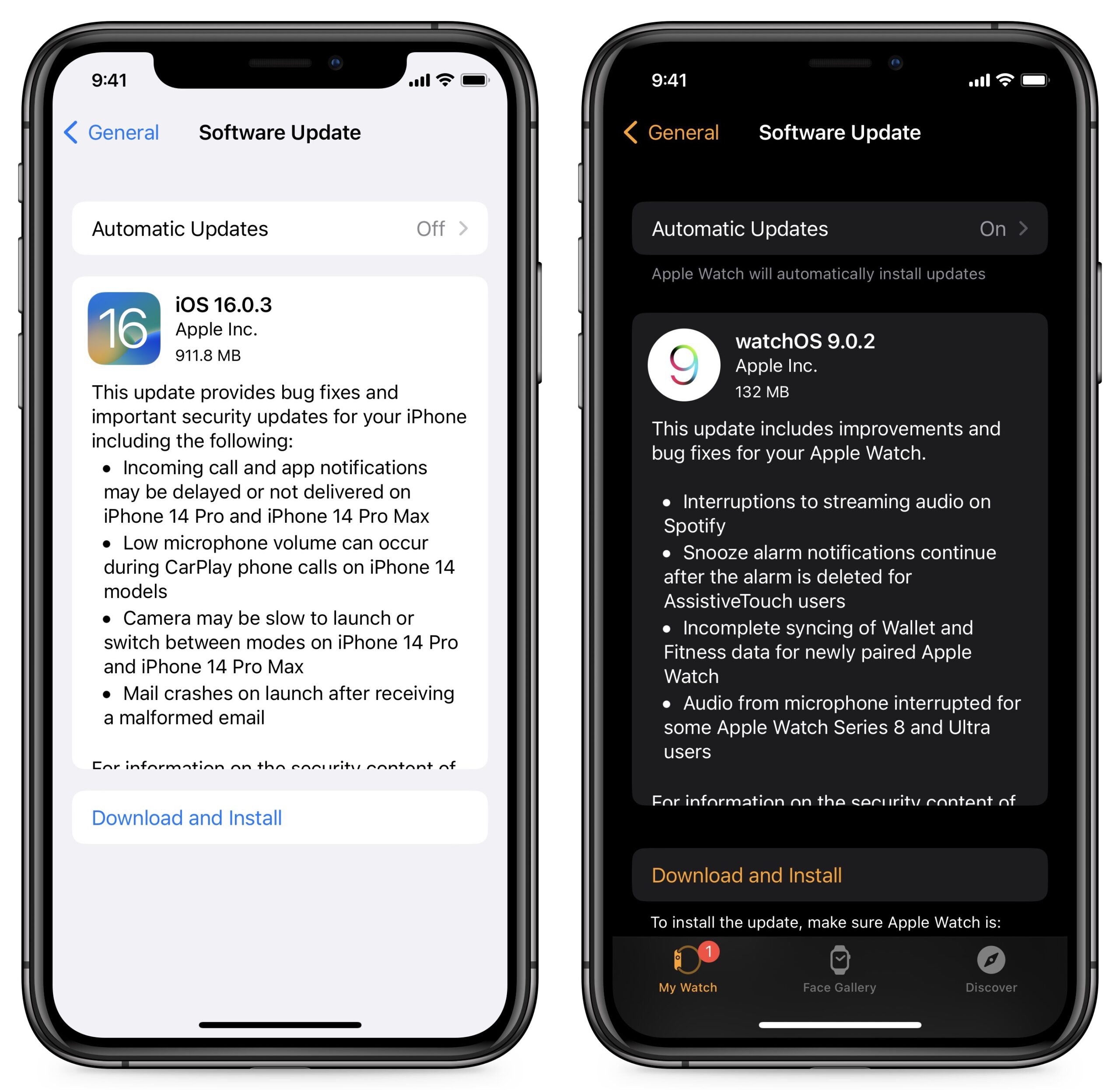 iOS 16.0.3 release notes and watchOS 9.0.2 notes