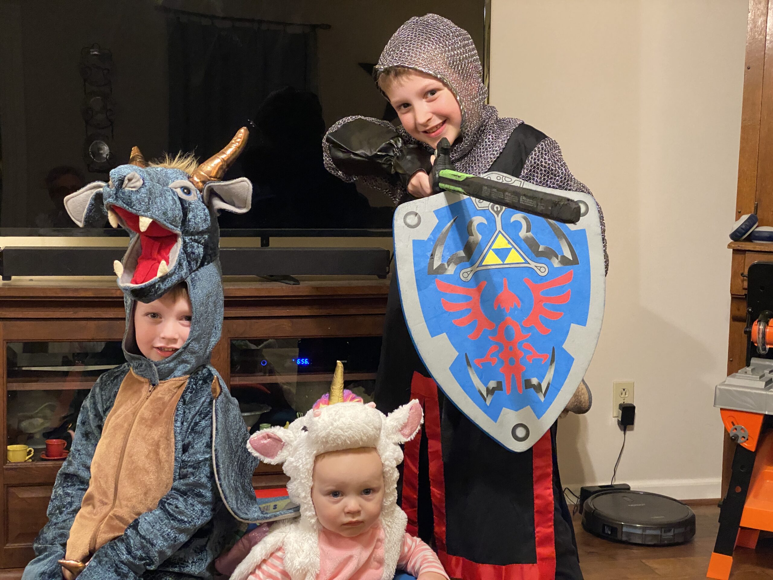 Stone, Betsy, and Harris in their Halloween costumes