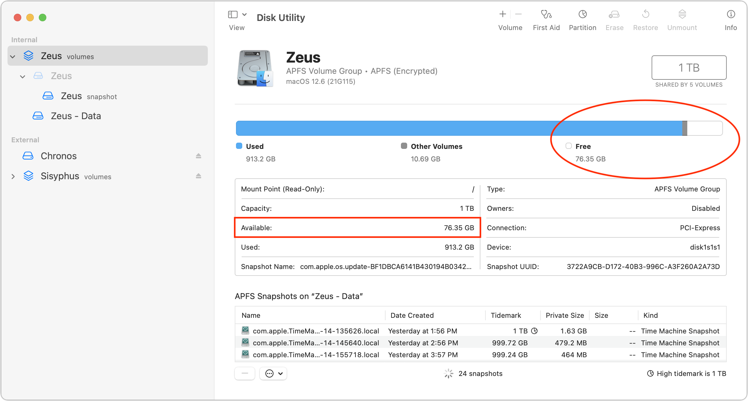 Determining the actual free space on a drive in Disk Utility
