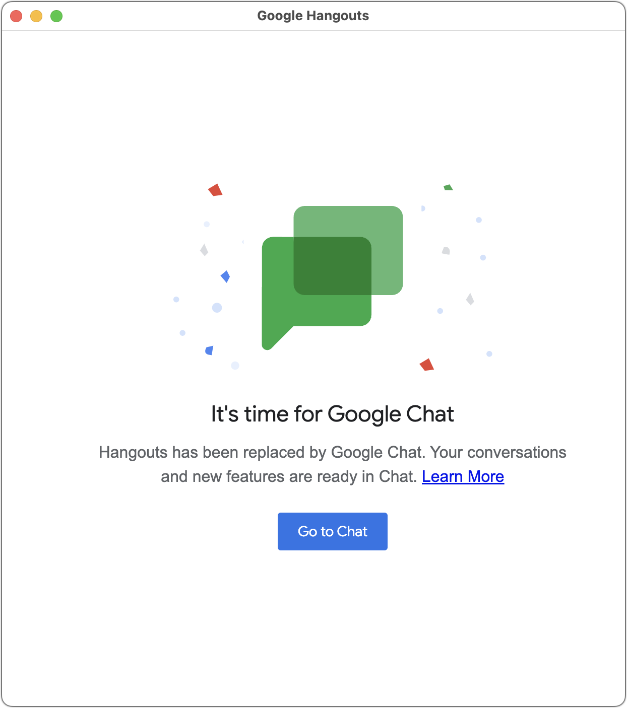 Dialoogvenster voor migratie van Google Hangouts naar Google Chat