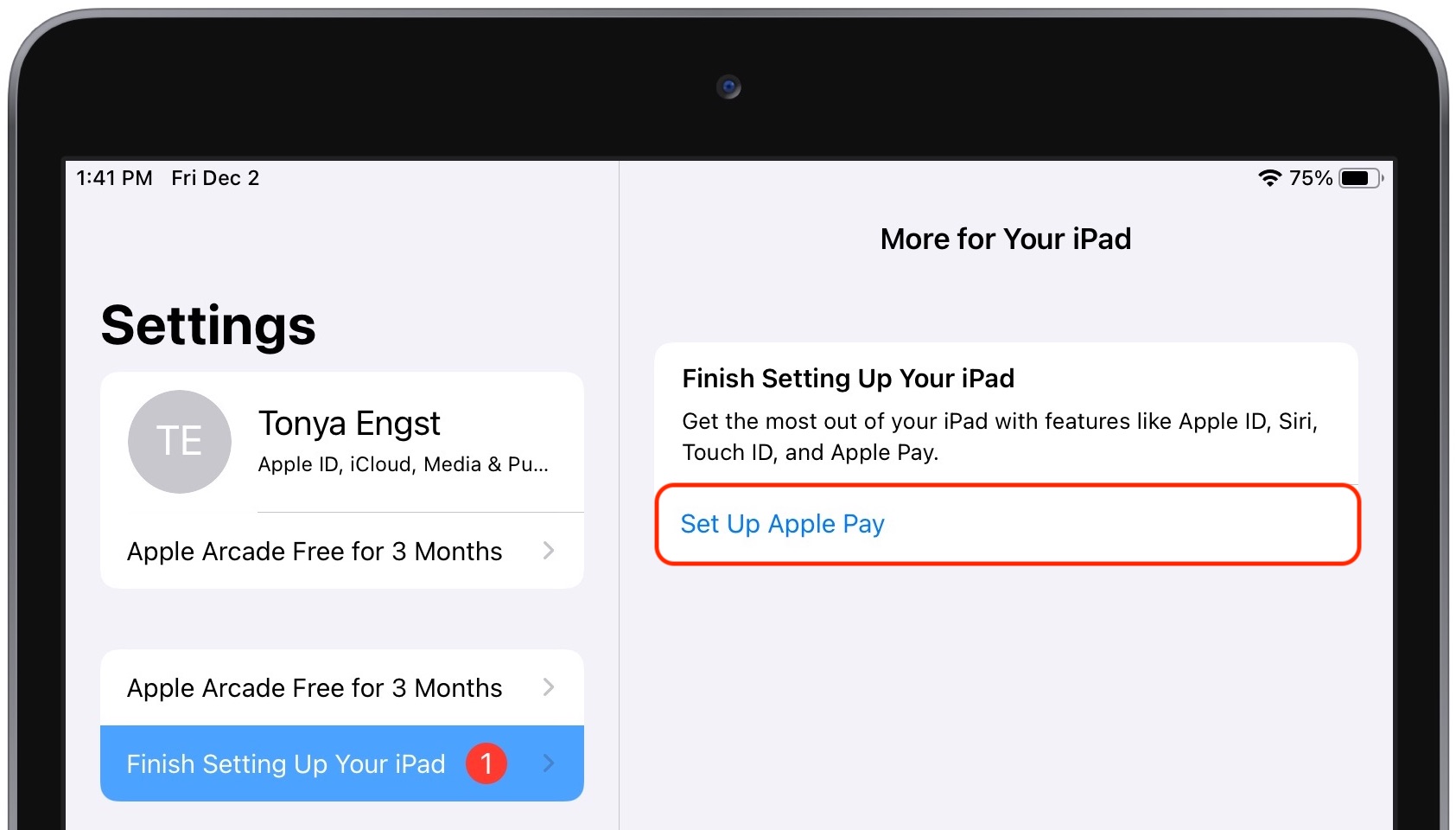 Apple Pay nag in Finish Setting Up Your iPad